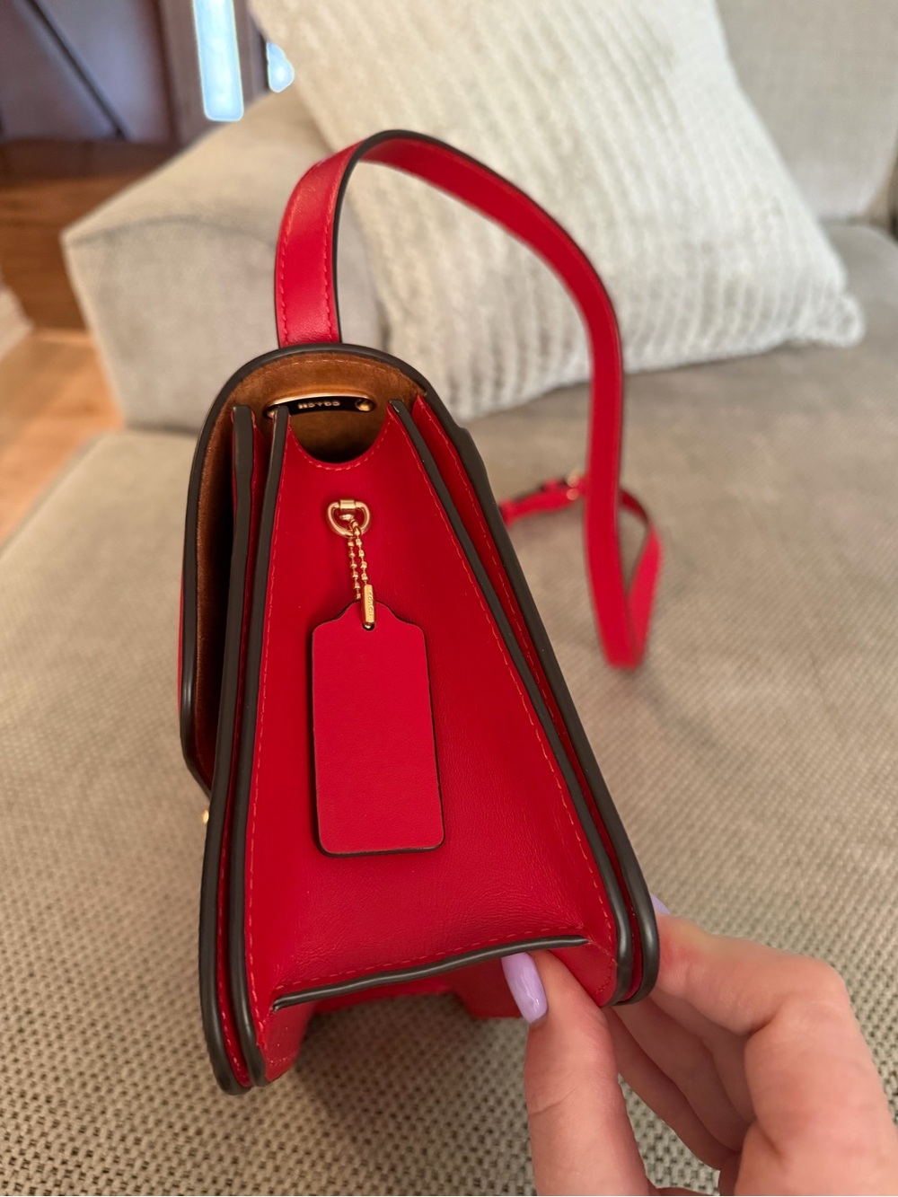 Coach Red Leather Crossbody Shoulder Bag with Gold-Tone Buckle - Picture 10 of 15